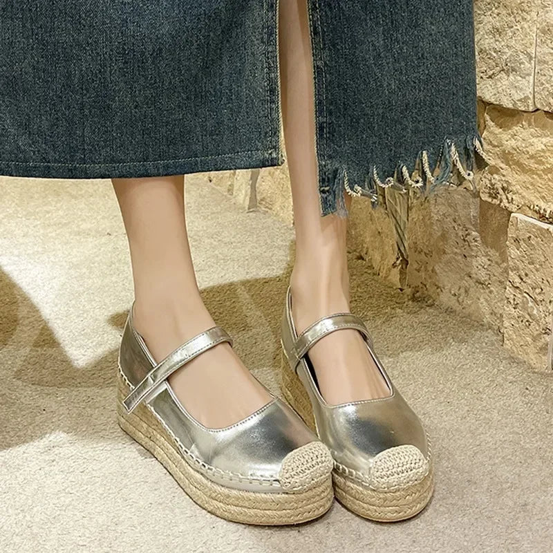 Chaussures pour femmes à talons hauts style Mary Jane, nouvelles plateformes tressées, compensées pour robes et fêtes, sandales romaines printemps , escarpins féminins.
