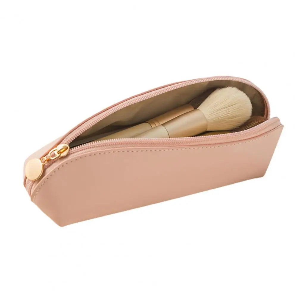 Sac à Pinceaux de Maquillage Portable en Cuir Synthétique, Trousse Élégante avec Fermeture Éclair pour Voyage et Accessoires de Bureau