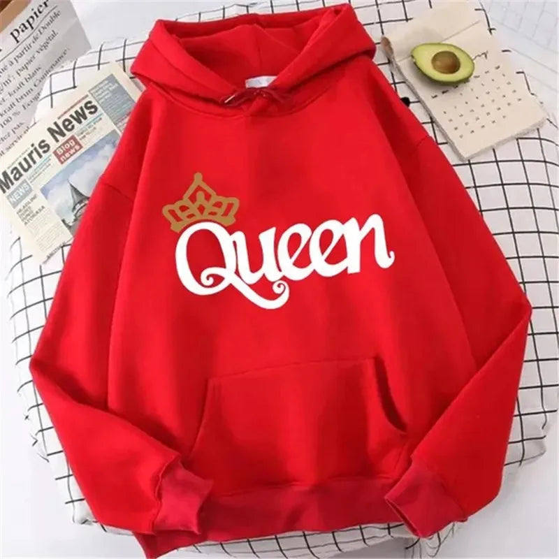 Sweatshirt à capuche rose pour femmes "QUEEN" en polaire : sweat-shirt avec imprimé mignon, pull décontracté pour filles adolescentes, parfait pour le sport et les loisirs.
