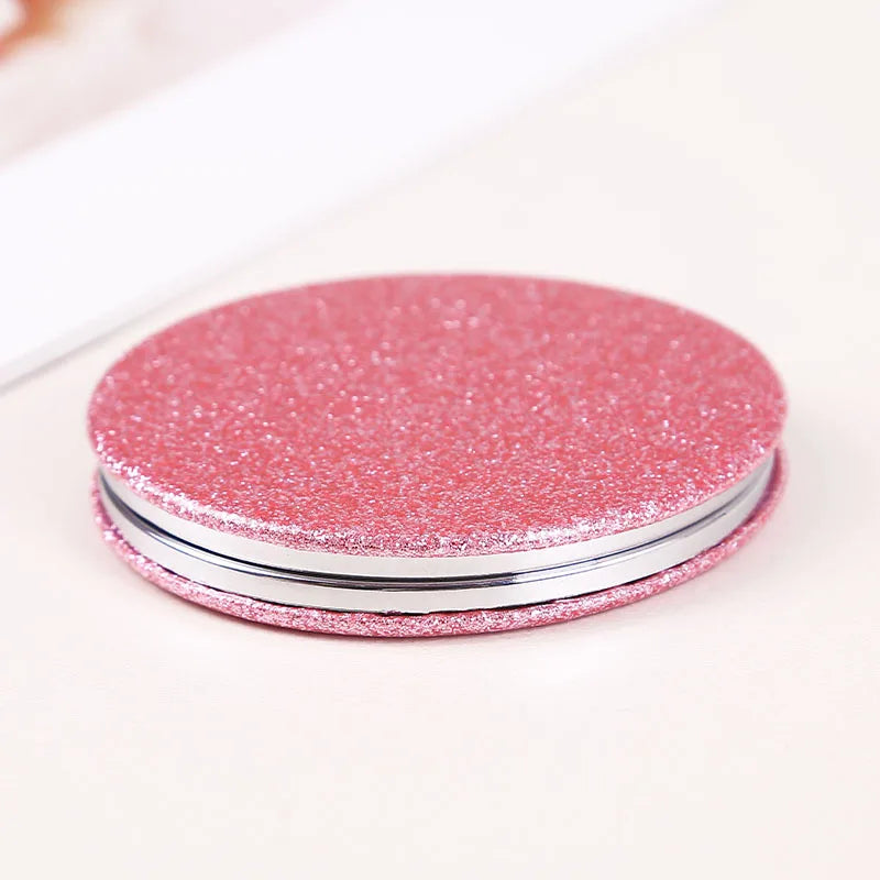 Miroir Compact Rond Pailleté - Miroir de Maquillage Pliable Double Face, Portable et Pratique pour le Sac à Main.