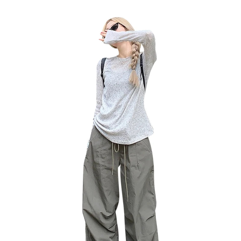 Hauts à manches longues pour femmes, chemisier décontracté uni, coupe ample, pull-over avec protection solaire, idéal pour le club, le streetwear et les vêtements esthétiques.