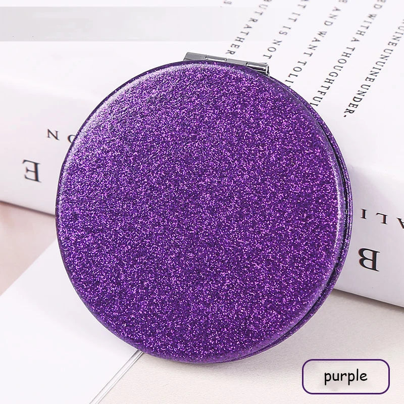 Miroir Compact Rond Pailleté - Miroir de Maquillage Pliable Double Face, Portable et Pratique pour le Sac à Main.