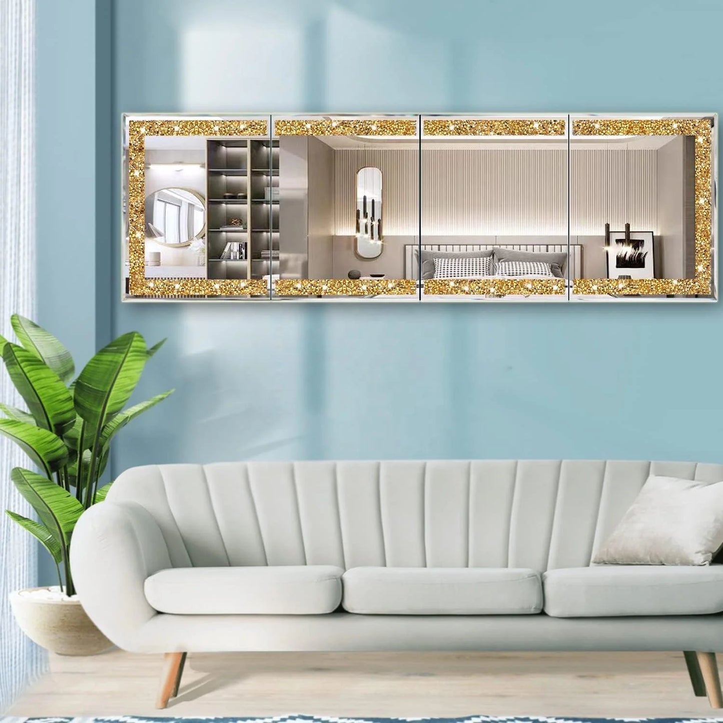 Miroir mural décoratif en métal alvéolé - Cadre en fer, art décoratif, meubles et miroirs modernes.