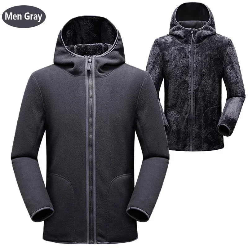 Hoodie unisexe réversible en polaire/corail pour l'hiver, sweat à capuche chaud, coupe-vent, style pull pour femmes, veste en flanelle confortable et élégante.