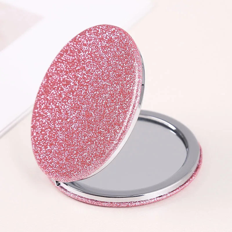 Miroir Compact Rond Pailleté - Miroir de Maquillage Pliable Double Face, Portable et Pratique pour le Sac à Main.