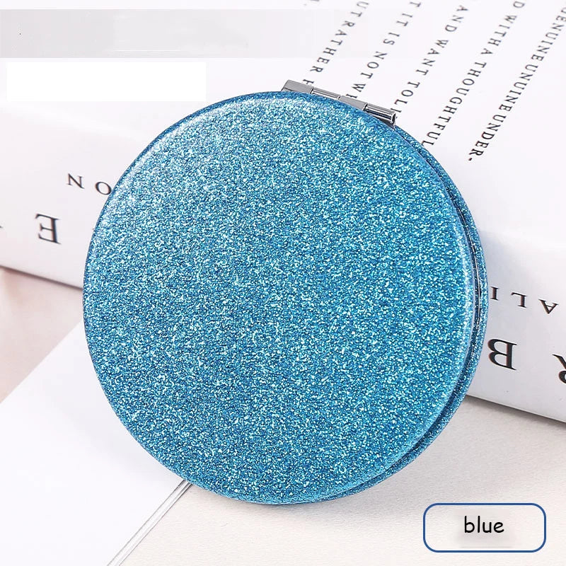 Miroir Compact Rond Pailleté - Miroir de Maquillage Pliable Double Face, Portable et Pratique pour le Sac à Main.