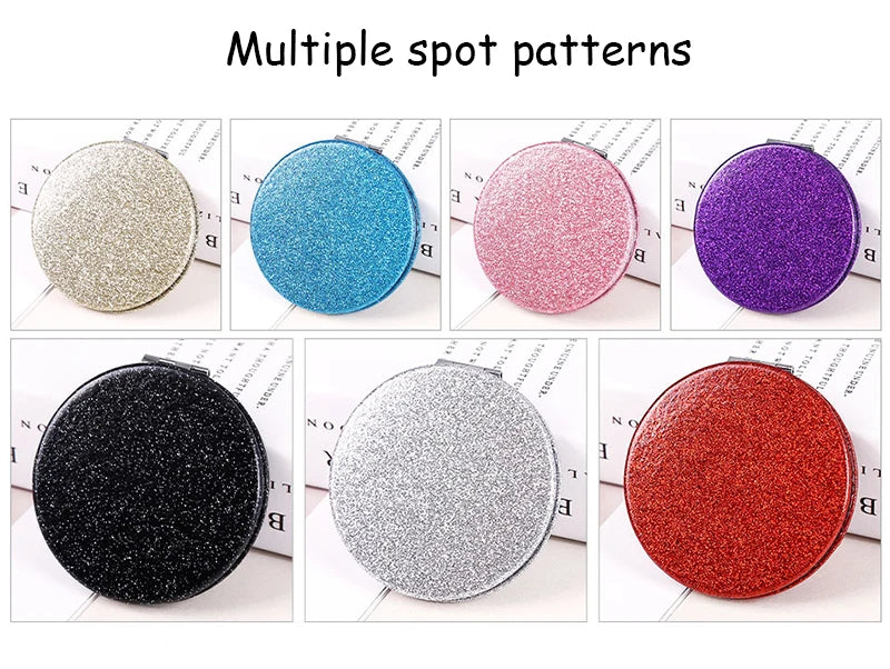 Miroir Compact Rond Pailleté - Miroir de Maquillage Pliable Double Face, Portable et Pratique pour le Sac à Main.