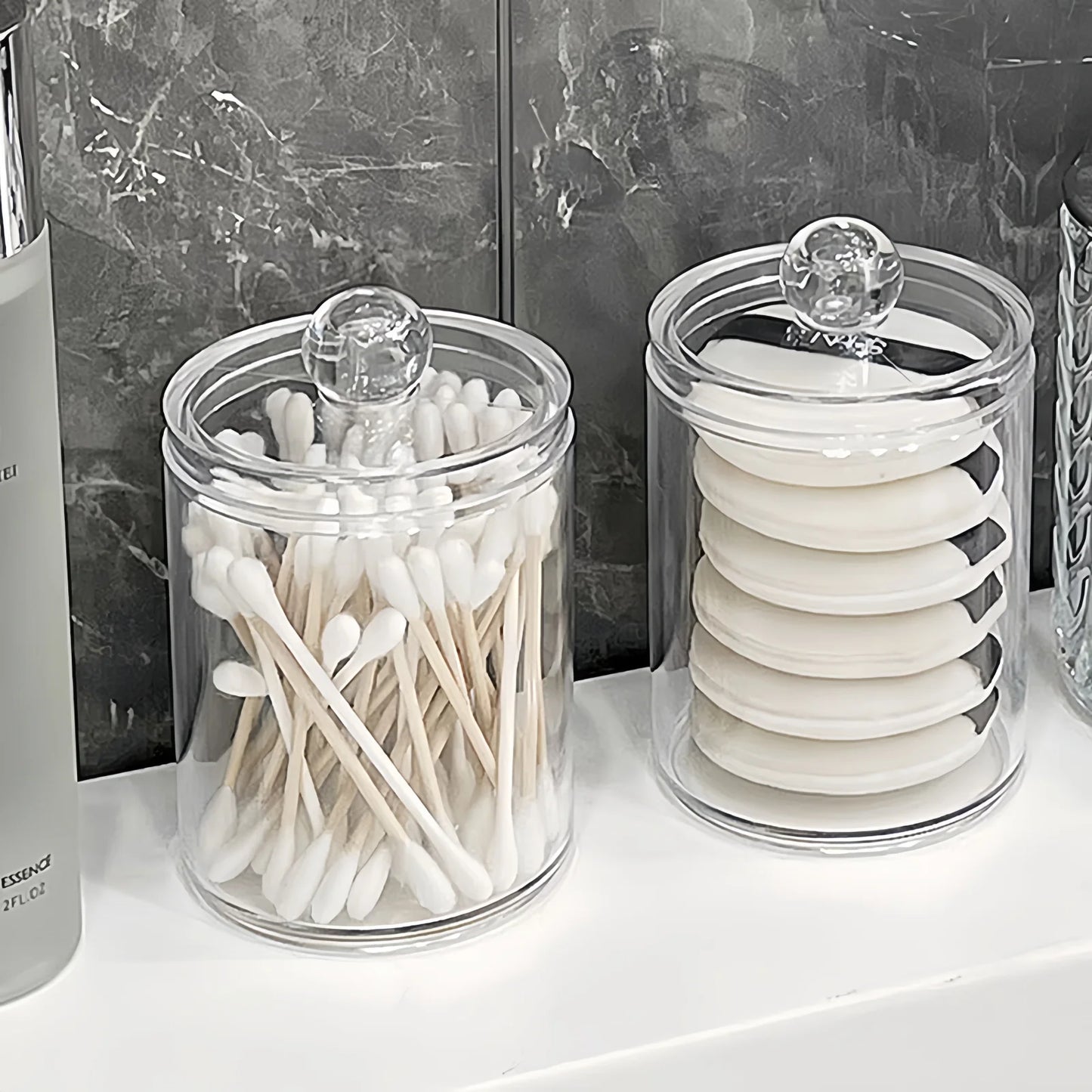 Boîte Organisatrice de Maquillage - Rangement pour Cotons-Tiges, Bijoux et Produits Cosmétiques, Boîte en Plastique