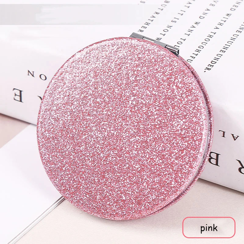 Miroir Compact Rond Pailleté - Miroir de Maquillage Pliable Double Face, Portable et Pratique pour le Sac à Main.