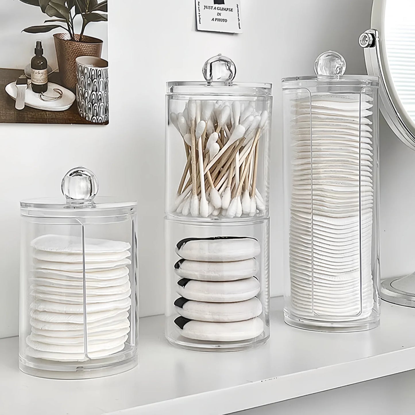 Boîte Organisatrice de Maquillage - Rangement pour Cotons-Tiges, Bijoux et Produits Cosmétiques, Boîte en Plastique