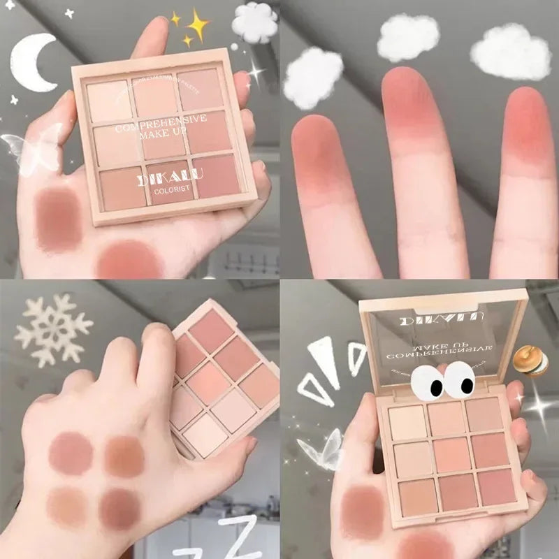 Palette de Fards à Paupières Neuf Couleurs - Orange, Marron, Pailleté, Mat et Brillant, Longue Tenue, Maquillage des Yeux