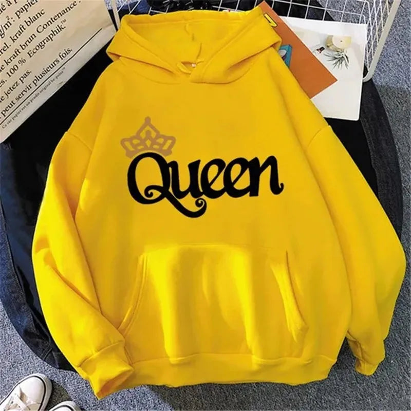 Sweatshirt à capuche rose pour femmes "QUEEN" en polaire : sweat-shirt avec imprimé mignon, pull décontracté pour filles adolescentes, parfait pour le sport et les loisirs.