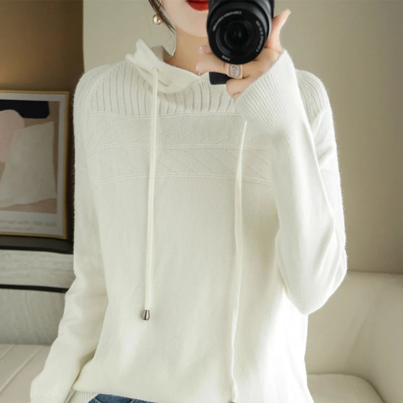 Pull-over à capuche en cachemire pour femmes, nouveau modèle automne/hiver : sweat-shirt ample avec capuche et effet ombragé.