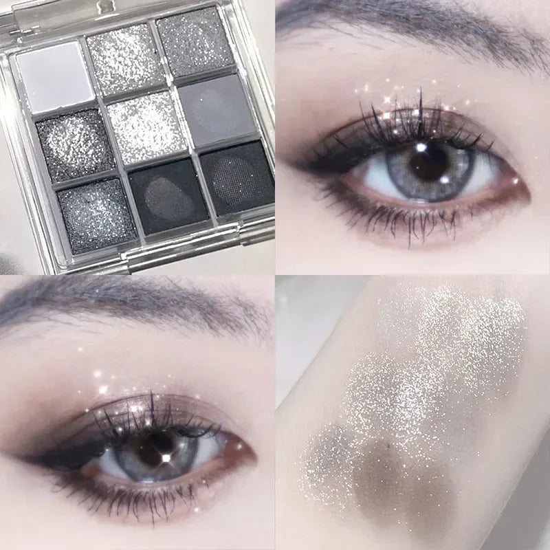 Palette de Fards à Paupières Neuf Couleurs - Orange, Marron, Pailleté, Mat et Brillant, Longue Tenue, Maquillage des Yeux