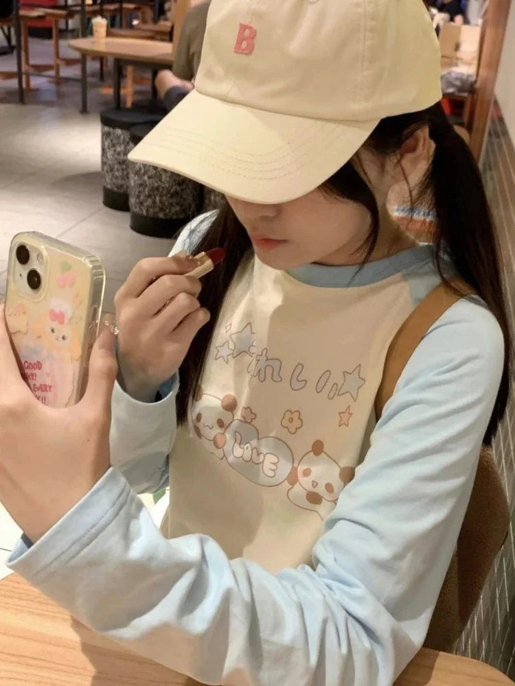 HOUZHOU Hoodie femme kawaii avec patchwork de mode japonaise, imprimé cartoon mignon, pull doux style girlie pour l'hiver , tendance Y2K.