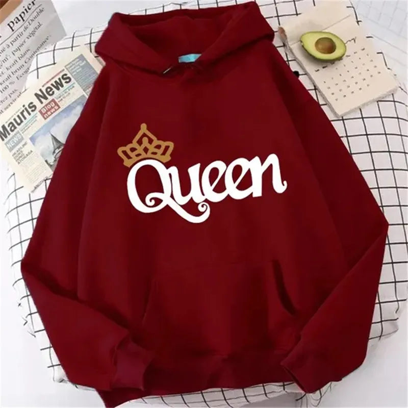 Sweatshirt à capuche rose pour femmes "QUEEN" en polaire : sweat-shirt avec imprimé mignon, pull décontracté pour filles adolescentes, parfait pour le sport et les loisirs.