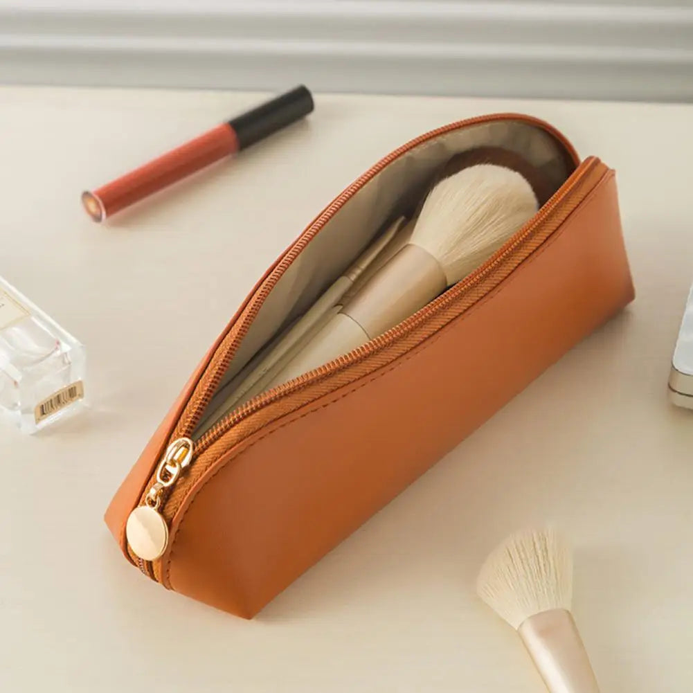 Sac à Pinceaux de Maquillage Portable en Cuir Synthétique, Trousse Élégante avec Fermeture Éclair pour Voyage et Accessoires de Bureau