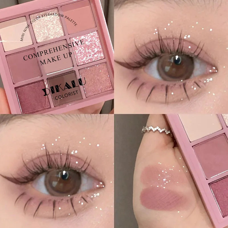Palette de Fards à Paupières Neuf Couleurs - Orange, Marron, Pailleté, Mat et Brillant, Longue Tenue, Maquillage des Yeux