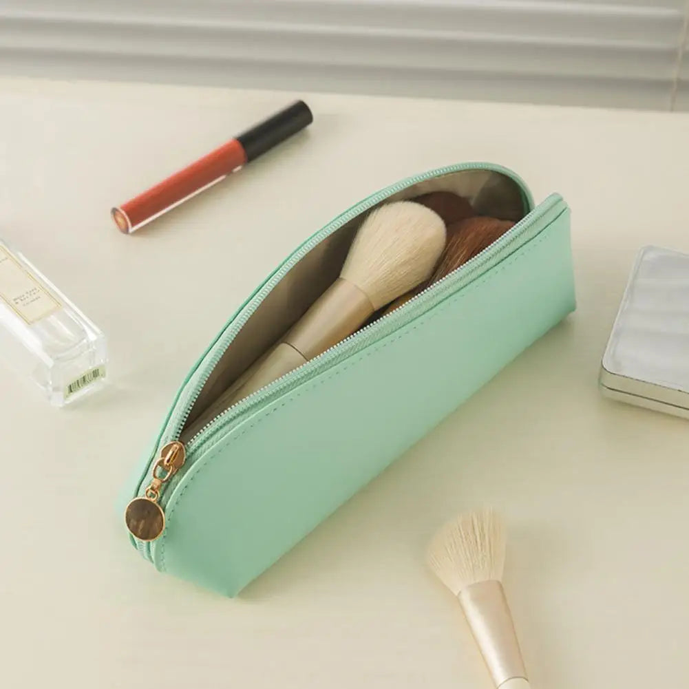 Sac à Pinceaux de Maquillage Portable en Cuir Synthétique, Trousse Élégante avec Fermeture Éclair pour Voyage et Accessoires de Bureau