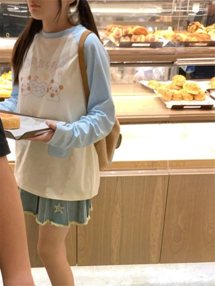 HOUZHOU Hoodie femme kawaii avec patchwork de mode japonaise, imprimé cartoon mignon, pull doux style girlie pour l'hiver , tendance Y2K.