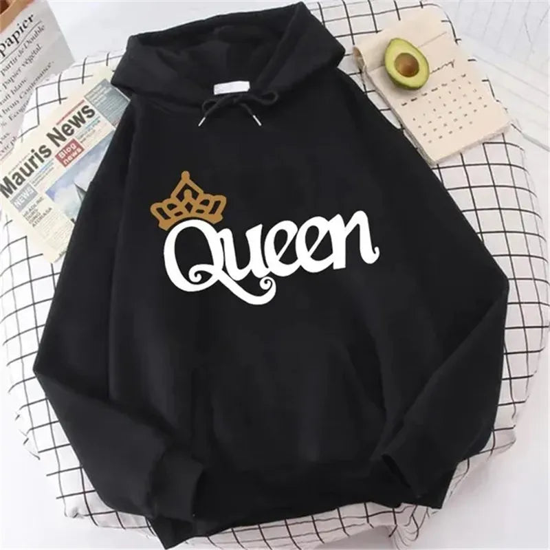 Sweatshirt à capuche rose pour femmes "QUEEN" en polaire : sweat-shirt avec imprimé mignon, pull décontracté pour filles adolescentes, parfait pour le sport et les loisirs.