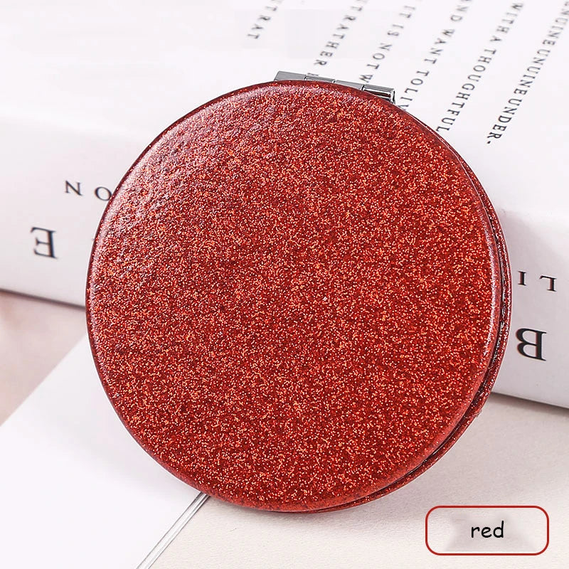Miroir Compact Rond Pailleté - Miroir de Maquillage Pliable Double Face, Portable et Pratique pour le Sac à Main.