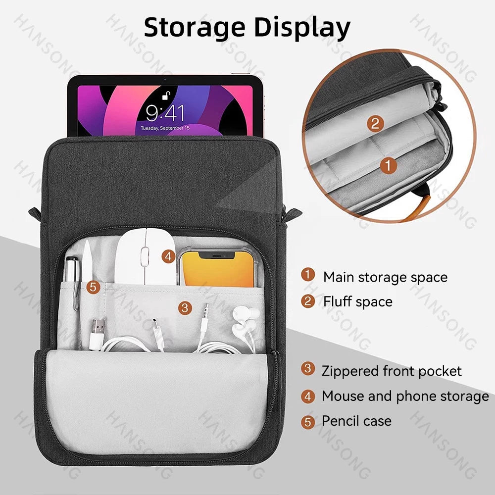 Étui de tablette pour Samsung Galaxy Tab S6 Lite, Galaxy Tab S7, iPad Pro 11, iPad 9.7, 9-11 pouces, sac à bandoulière pour transport et rangement.