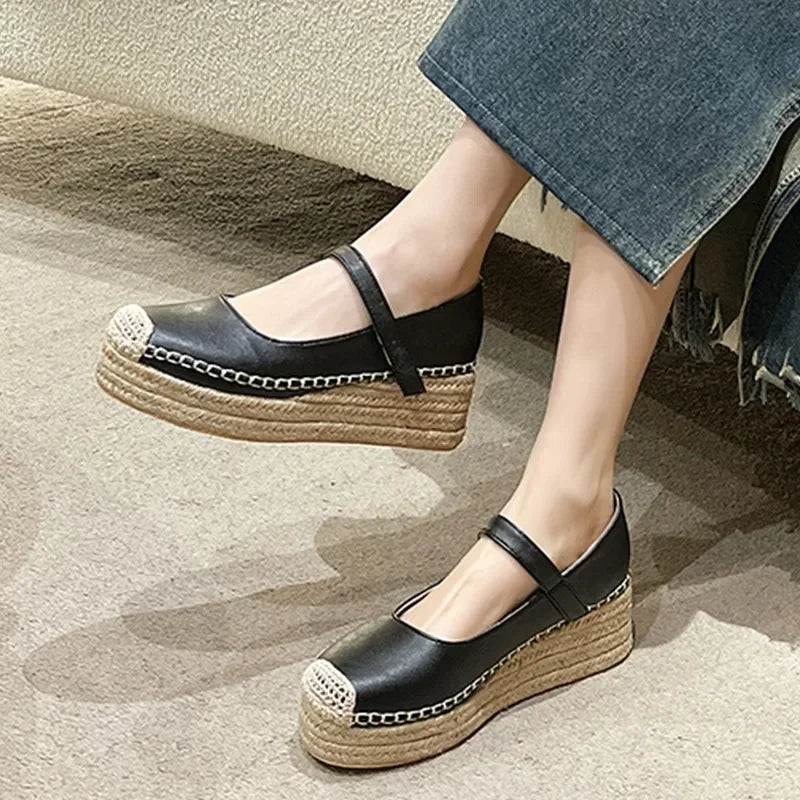 Chaussures pour femmes à talons hauts style Mary Jane, nouvelles plateformes tressées, compensées pour robes et fêtes, sandales romaines printemps , escarpins féminins.