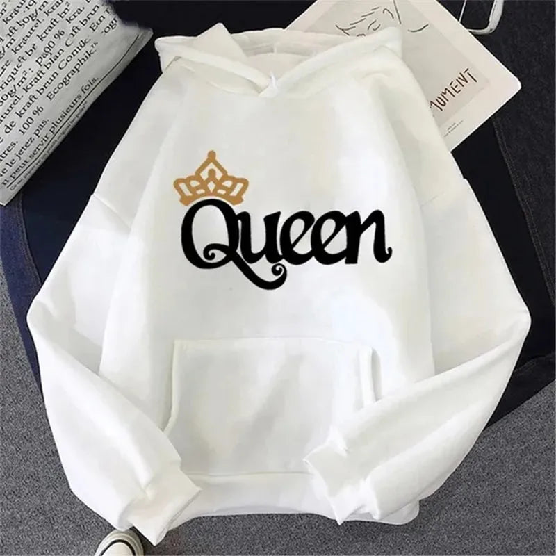 Sweatshirt à capuche rose pour femmes "QUEEN" en polaire : sweat-shirt avec imprimé mignon, pull décontracté pour filles adolescentes, parfait pour le sport et les loisirs.