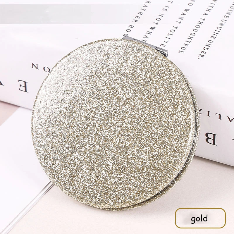 Miroir Compact Rond Pailleté - Miroir de Maquillage Pliable Double Face, Portable et Pratique pour le Sac à Main.