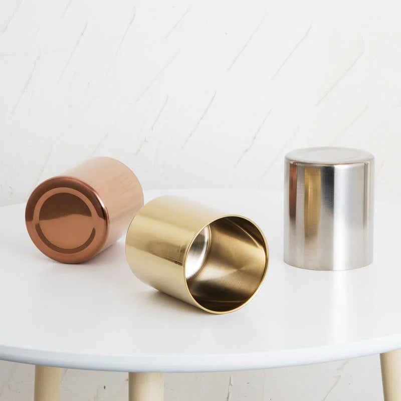 Porte-stylo circulaire en acier inoxydable, ornement de bureau en métal, design nordique, rangement pour stylos, vase doré, boîte de rangement pour pinceaux de maquillage.