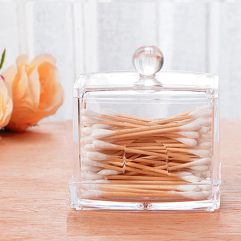 Boîte Organisatrice de Maquillage - Rangement pour Cotons-Tiges, Bijoux et Produits Cosmétiques, Boîte en Plastique