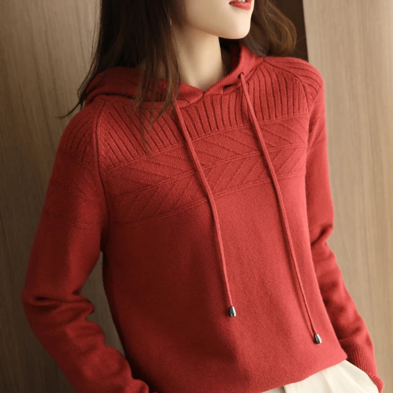 Pull-over à capuche en cachemire pour femmes, nouveau modèle automne/hiver : sweat-shirt ample avec capuche et effet ombragé.