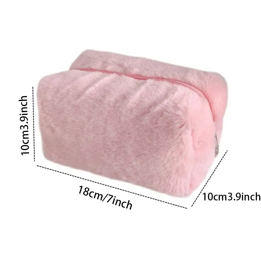 Sac de Maquillage en Fourrure pour Femmes - Trousse Cosmétique Souple de Voyage, Organiseur de Maquillage, Sac à Main Solide pour Jeunes Filles.