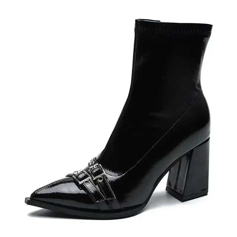 Bottes pour femmes à talons hauts et cheville, bout pointu, chaussures sexy pour femmes 2024, avec fermeture éclair latérale, style classique pour un usage quotidien.