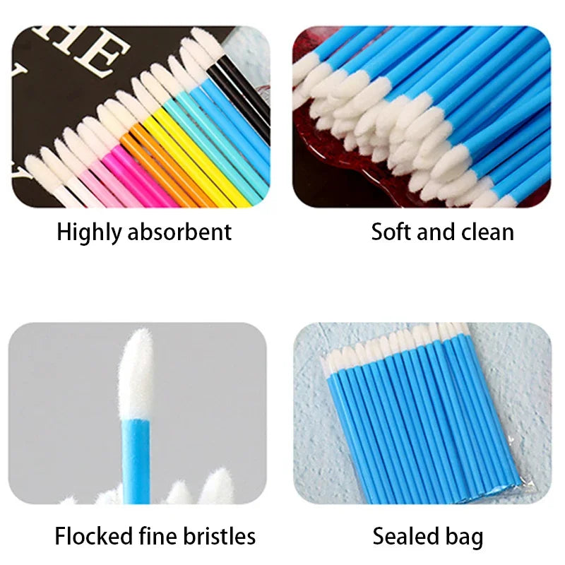 Ensemble de 100 applicateurs jetables pour lèvres et extensions de cils : bâtonnets de rouge à lèvres colorés et outils de maquillage polyvalents.