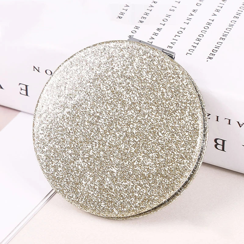 Miroir Compact Rond Pailleté - Miroir de Maquillage Pliable Double Face, Portable et Pratique pour le Sac à Main.