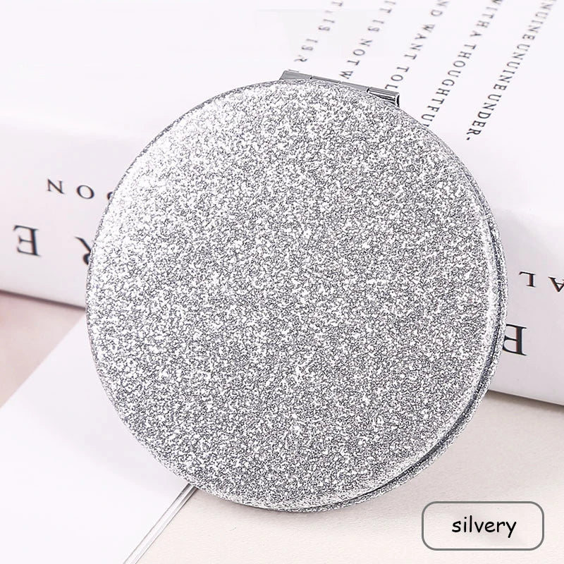 Miroir Compact Rond Pailleté - Miroir de Maquillage Pliable Double Face, Portable et Pratique pour le Sac à Main.
