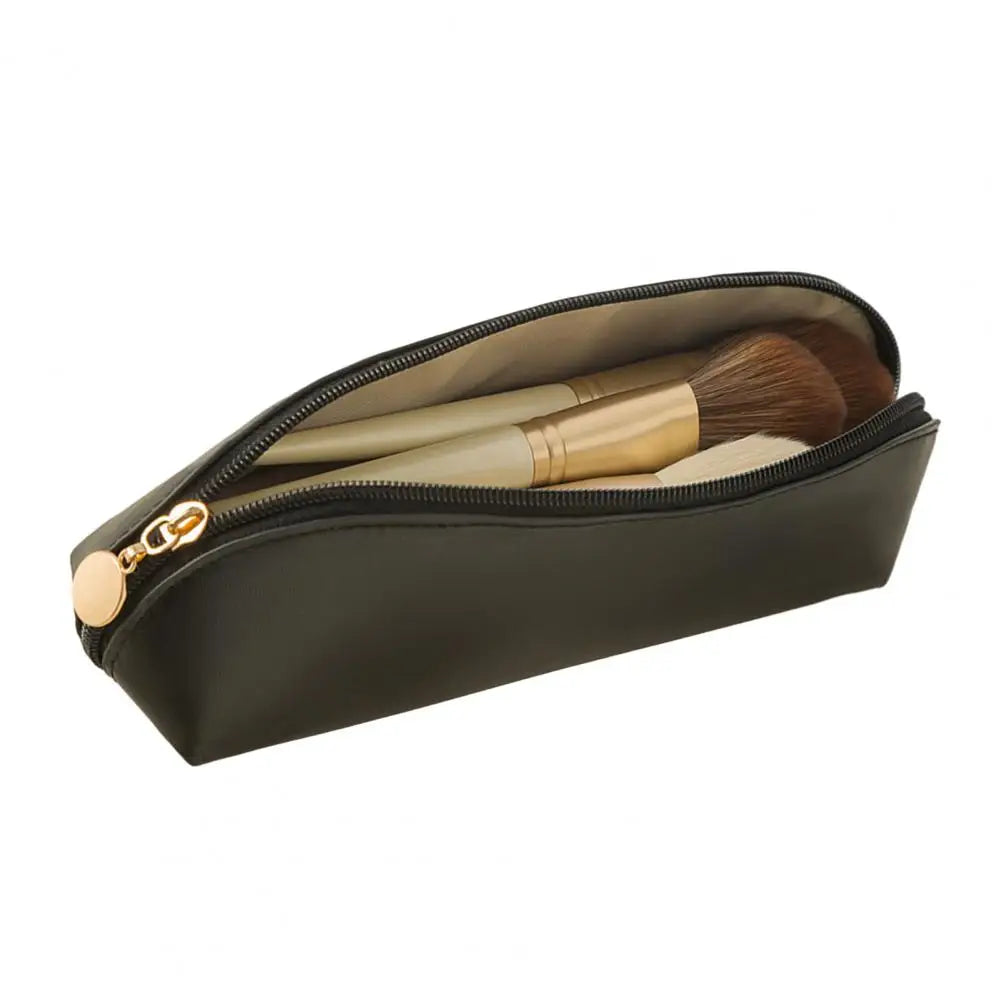Sac à Pinceaux de Maquillage Portable en Cuir Synthétique, Trousse Élégante avec Fermeture Éclair pour Voyage et Accessoires de Bureau