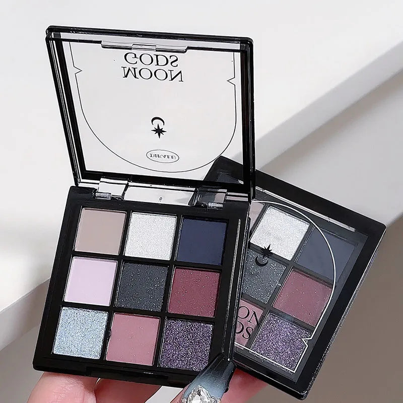 Palette de Fards à Paupières Neuf Couleurs - Orange, Marron, Pailleté, Mat et Brillant, Longue Tenue, Maquillage des Yeux