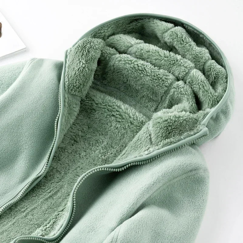 Hoodie unisexe réversible en polaire/corail pour l'hiver, sweat à capuche chaud, coupe-vent, style pull pour femmes, veste en flanelle confortable et élégante.