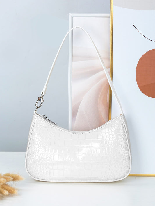 Sac sous les bras femme mode polyvalent, motif crocodile couleur unie