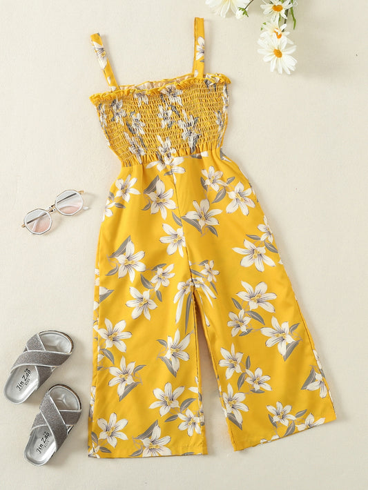 Combi-short À Bretelles Froncées Avec Volants Et Imprimé Floral Pour Jeune Fille
