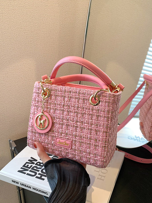 Sac Porté Épaule Mini À Carreaux À La Mode Avec Pendentif