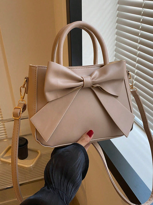 Sac à main avec décor nœud luxueux - Sac à main à double poignée pour femme, petit sac bandoulière synthétique pour femmes à la mode, cadeau parfait pour la Saint-Valentin, sac tendance à nœud pour femme, meilleur choix de cadeau de la Saint-Valentin