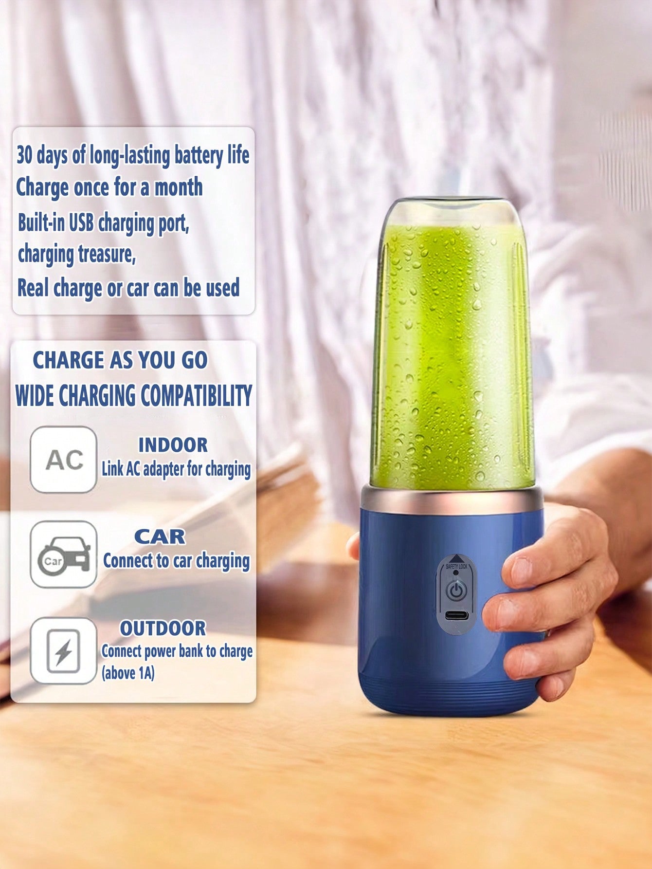 1 pièce 400ml Portable sans fil Juicer électrique, Mini Juicer à fruits USB C rechargeable avec 6 lames et double tasse, mixeur de tasse de jus multifonctionnel, parfait pour les légumes, les fruits et les milkshakes