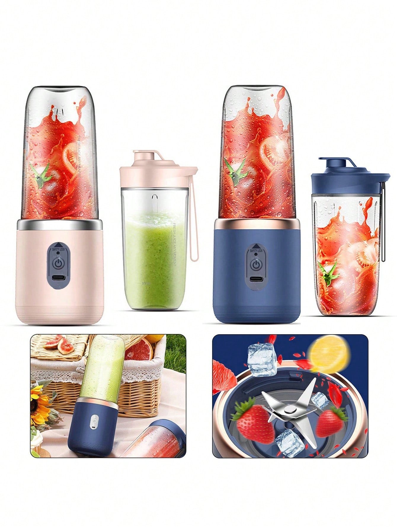 1 pièce 400ml Portable sans fil Juicer électrique, Mini Juicer à fruits USB C rechargeable avec 6 lames et double tasse, mixeur de tasse de jus multifonctionnel, parfait pour les légumes, les fruits et les milkshakes