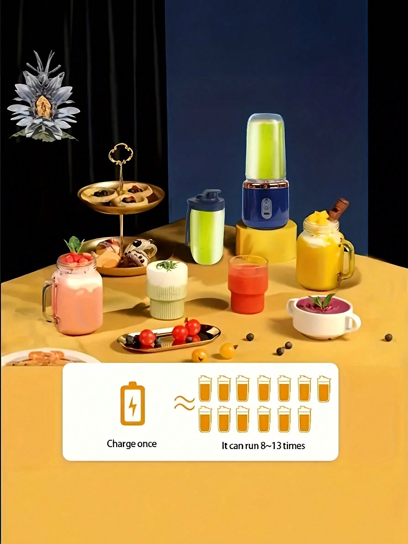 1 pièce 400ml Portable sans fil Juicer électrique, Mini Juicer à fruits USB C rechargeable avec 6 lames et double tasse, mixeur de tasse de jus multifonctionnel, parfait pour les légumes, les fruits et les milkshakes