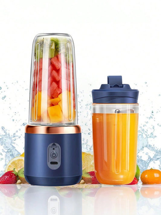 1 pièce 400ml Portable sans fil Juicer électrique, Mini Juicer à fruits USB C rechargeable avec 6 lames et double tasse, mixeur de tasse de jus multifonctionnel, parfait pour les légumes, les fruits et les milkshakes