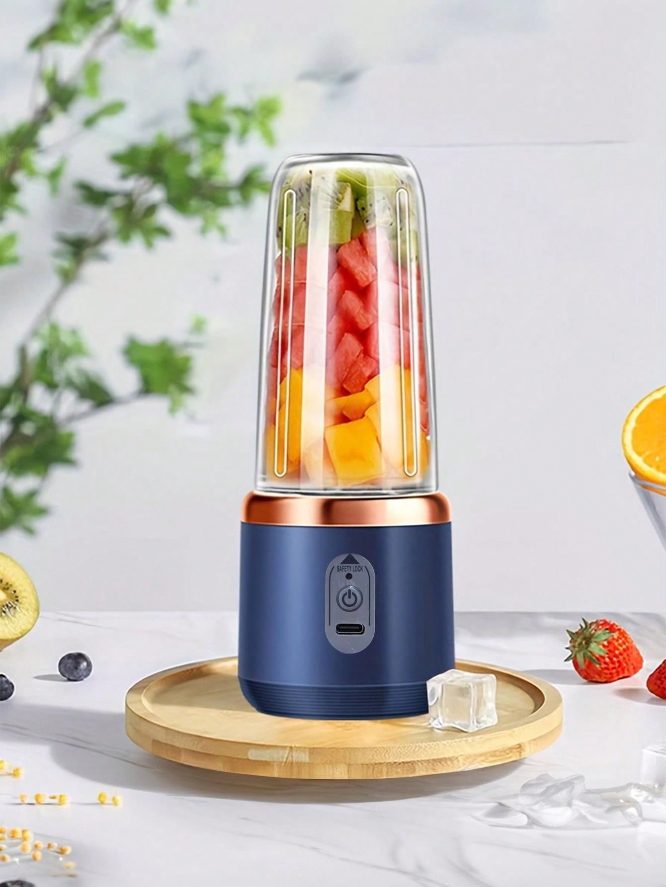1 pièce 400ml Portable sans fil Juicer électrique, Mini Juicer à fruits USB C rechargeable avec 6 lames et double tasse, mixeur de tasse de jus multifonctionnel, parfait pour les légumes, les fruits et les milkshakes